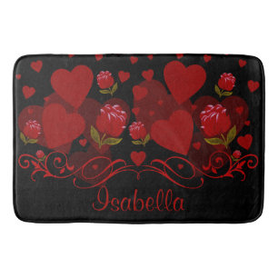 Red heart, red roses for Valentine's day  Bath Mat