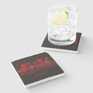 Red heart, red roses for Valentine's day Stone Co Coaster