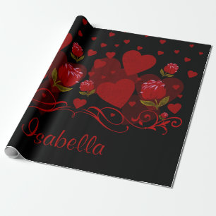 Red heart, red roses for Valentine's day Wrapping Paper