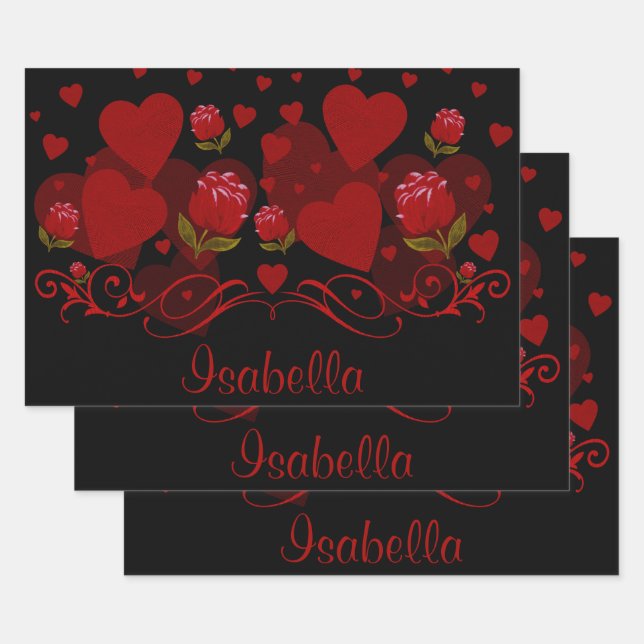 Red heart, red roses for Valentine's day  Wrapping Paper Sheet (Set)