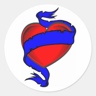 red heart ribbon classic round sticker