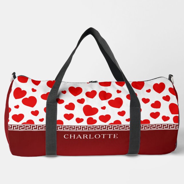 Red Heart Ribbon Custom Name Duffle Bag (Front)