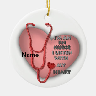 Red Heart RN Registered Nurse Ceramic Tree Decoration