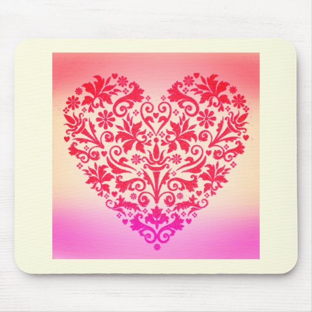 Red heart romantic art mouse mat (Front)