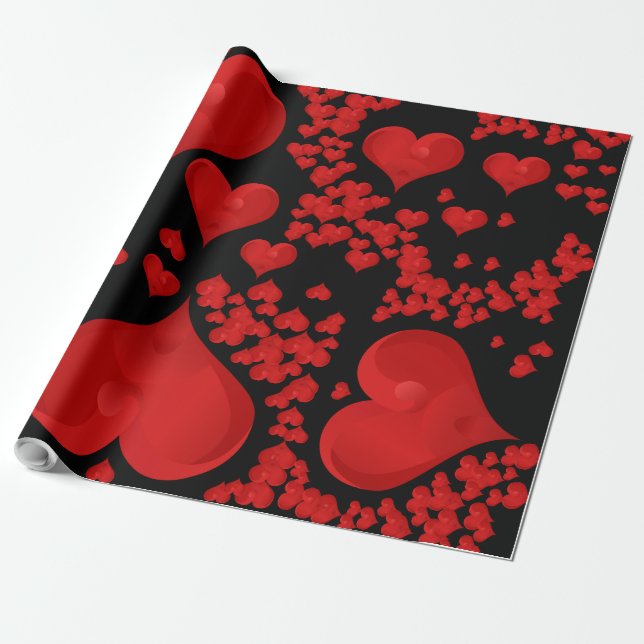 Red Heart Romantic Love Valentine Wrapping Paper (Unrolled)