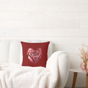 Red Heart Rose Floral Love Cushion