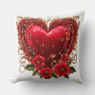Red Heart Rose Floral Romantic Love Cushion