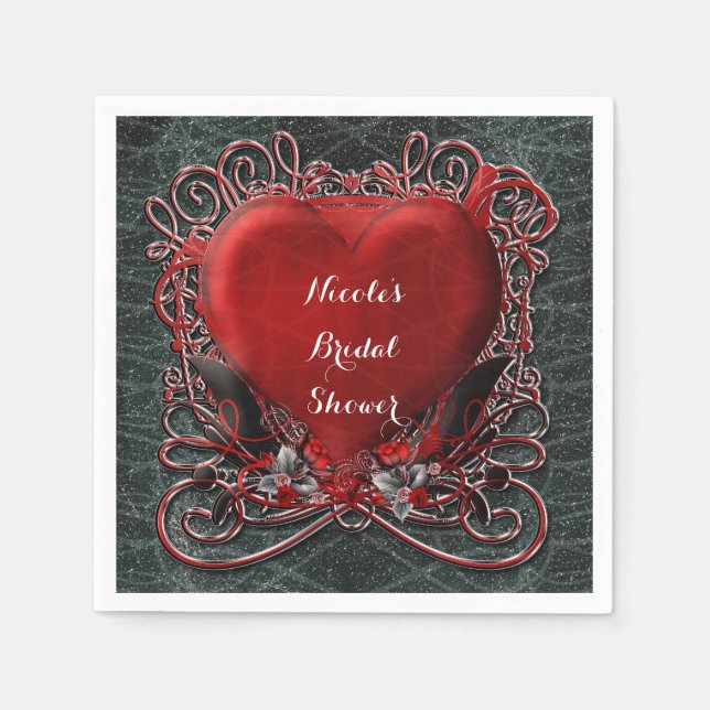 Red Heart & Roses Gothic Valentine Wedding Party Napkin (Front)