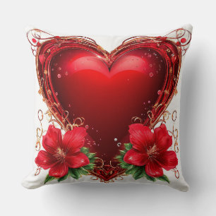 Red Heart Roses Romantic Floral Love Cushion