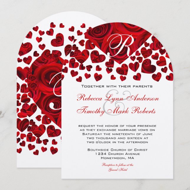 Red Heart Roses Wedding Invitation (Front/Back)