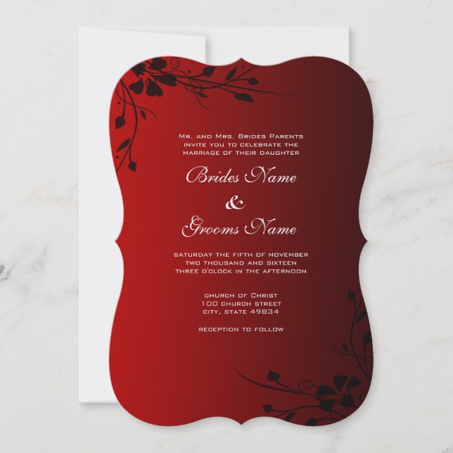 Red Heart Roses Wedding Invitation (Front)