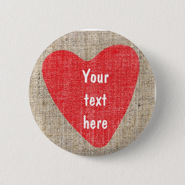 Red Heart Rustic Country Wedding Valentines BUTTON (Front)