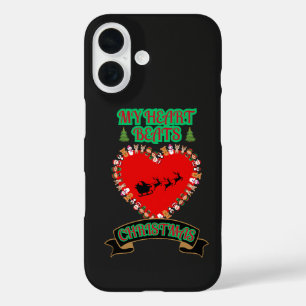 Red Heart Santa Sleigh Reindeer Christmas Holiday  iPhone 16 Case