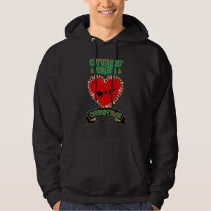 Red Heart Santa Sleigh Reindeer Christmas Holiday  Hoodie