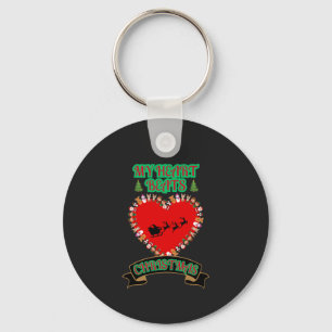 Red Heart Santa Sleigh Reindeer Christmas Holiday  Key Ring