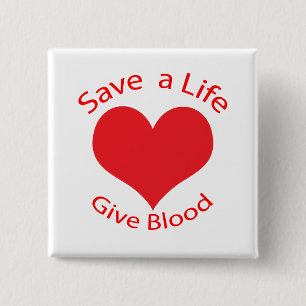 Red heart save a life give blood donation button