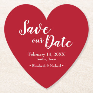 Red Heart Save our date Valentine's day wedding Paper Coaster