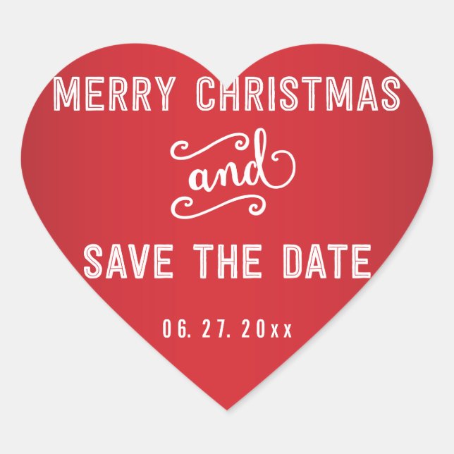 Red Heart Save The Date Christmas Stickers (Front)