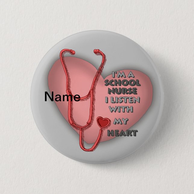Red Heart School Nurse 6 Cm Round Badge (Front)