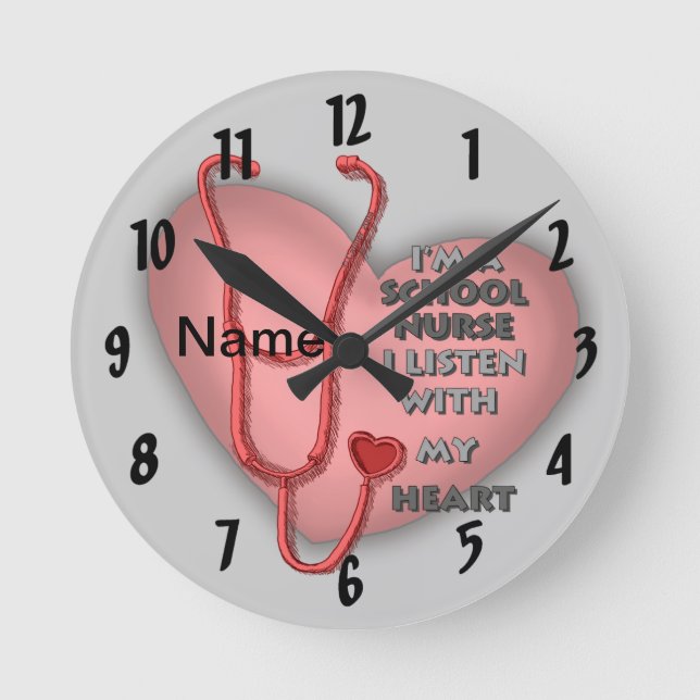 Red Heart School Nurse Round Clock (Front)