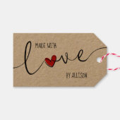 Red Heart Script Typography Made With Love Kraft Gift Tags (Front (Horizontal))
