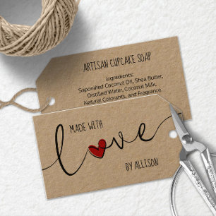 Red Heart Script Typography Made With Love Kraft Gift Tags