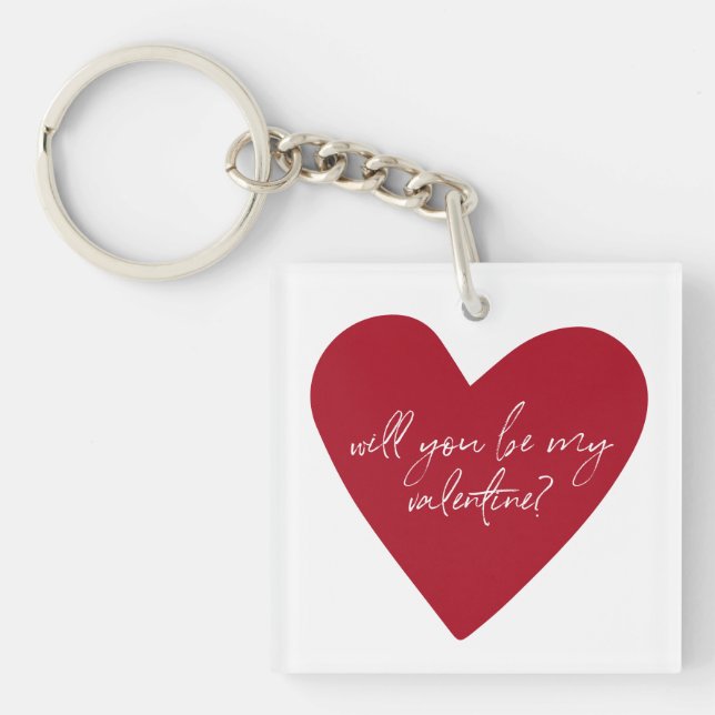 Red Heart Script Valentines Day Key Ring (Front)