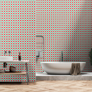 Red Heart Seafoam Green Wallpaper