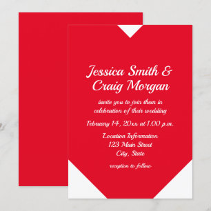 Red Heart Shape Valentines Wedding Invitation