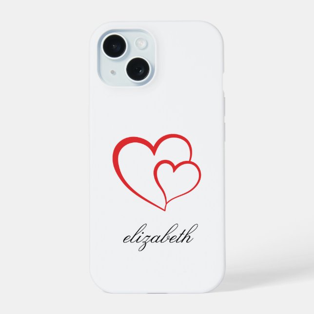 red heart shape withe background personalised  iPhone 15 case (Back)