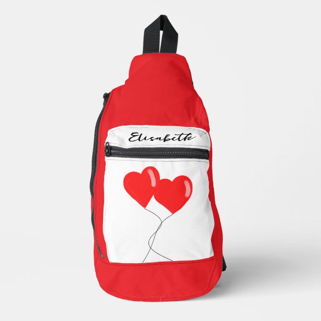 Red Heart-Shaped Balloons with your Name  Sling Bag (Front)