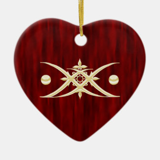 Red Heart Shaped Ceramic Ornament with Gold Accent
