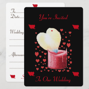 red heart shaped flame romantic wedding invitation