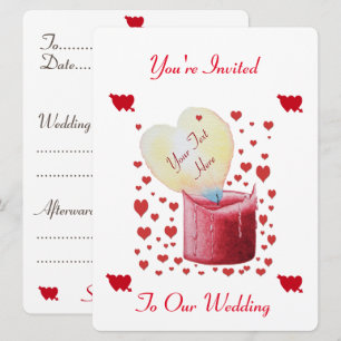 red heart shaped flame romantic wedding invitation
