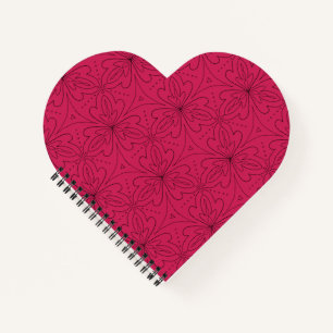 Red Heart Shaped Floral Pattern Notebook