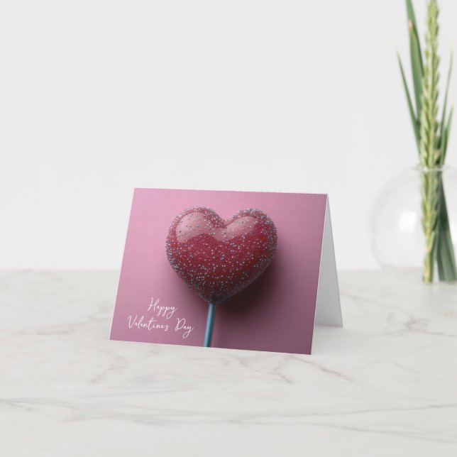 Red heart shaped Lollipop Valentine's Greeting Holiday Card (Front)