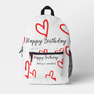 Red heart shapehappy birthday add name text simple printed backpack