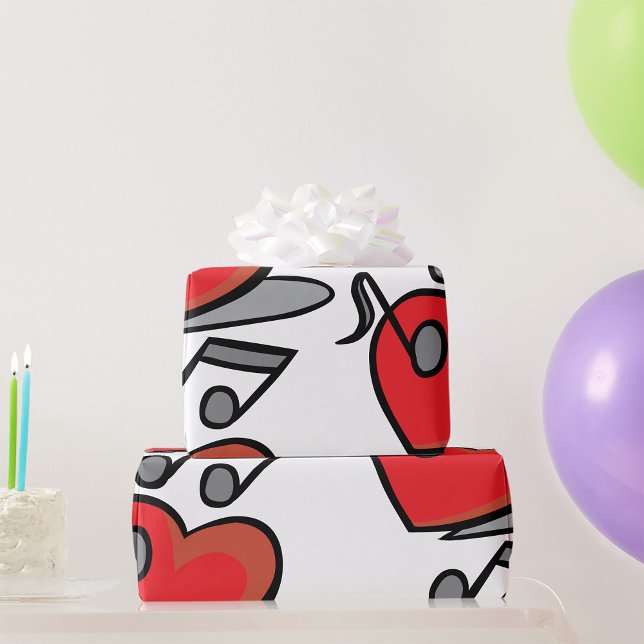 Red Heart Singing Music Notes Wrapping Paper (Creator Uploaded)