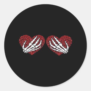 Red Heart Skeleton Hands Classic Classic Round Sticker