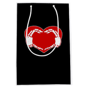 Red Heart Skeleton Hands Classic Design Medium Gift Bag