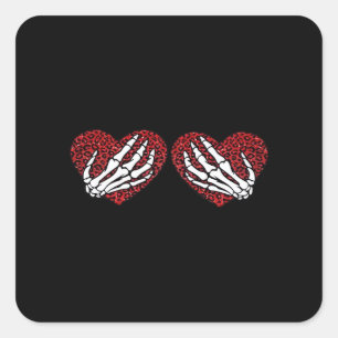 Red Heart Skeleton Hands Classic Design Square Sticker