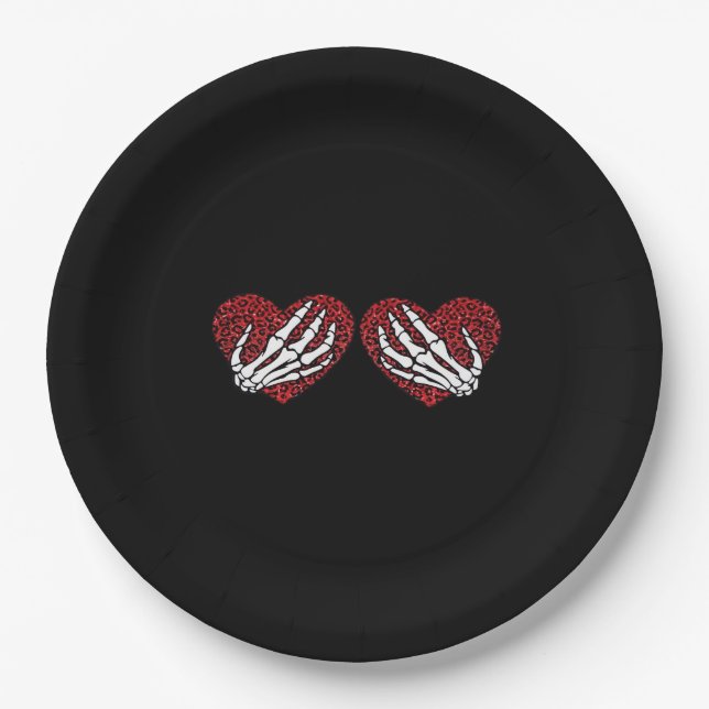 Red Heart Skeleton Hands Classic Paper Plate (Front)