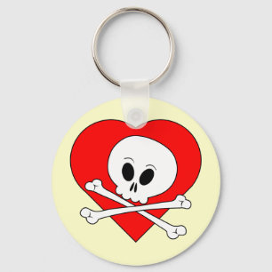 Red Heart Skull Key Ring