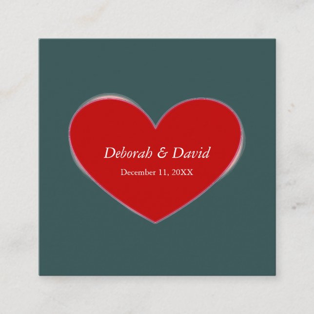Red Heart Slate Grey Script Wedding Enclosure Card (Front)