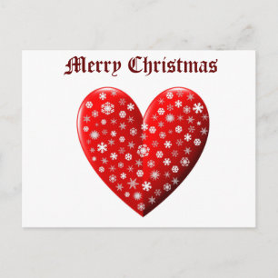 Red Heart Snowflakes Merry Christmas Postcard