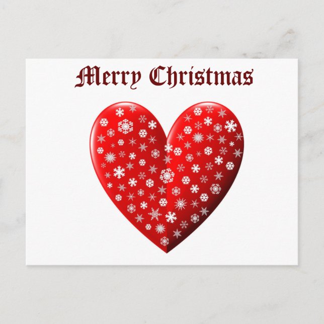 Red Heart Snowflakes Merry Christmas Postcard (Front)