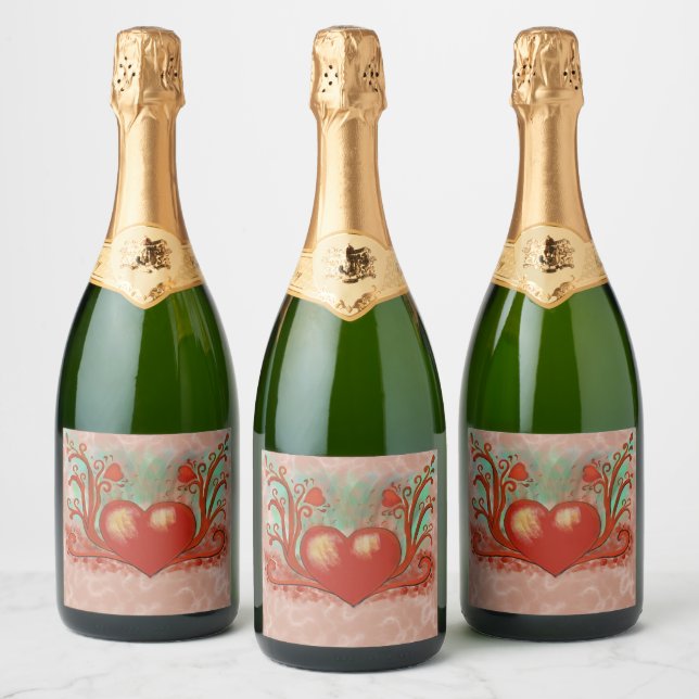 Red Heart Sparkling Wine Label (Bottles)