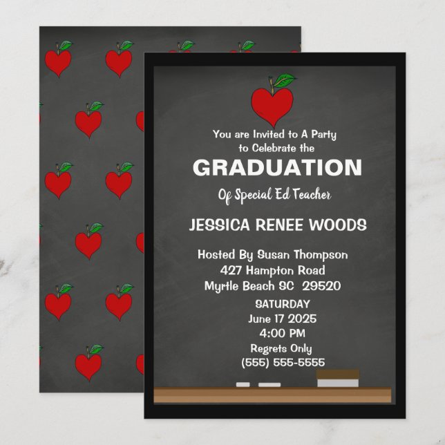 Red Heart Special Ed Teacher Graduation Invitation (Front/Back)