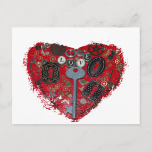 Red Heart Steampunk Postcard