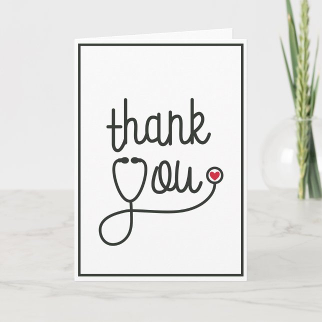 Red Heart Stethoscope Nurse Thank You Card (Front)